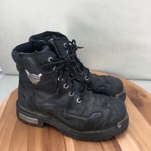 Harley Davidson Womens Stealth Riding Boots Size 8.5 Black Leather Side Zip